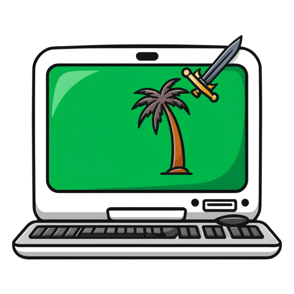 computer with Saudi Arabia palm tree and swords emblem on screen sticker