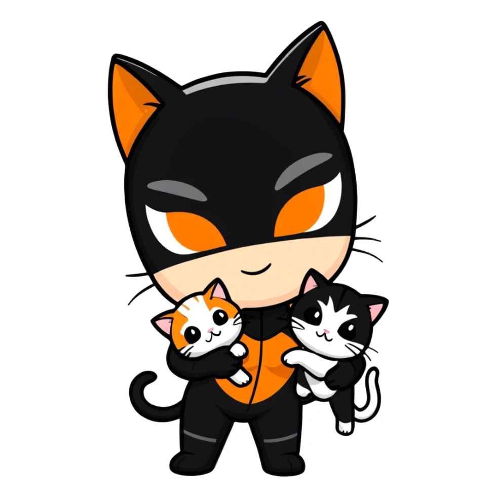 Catwoman with 2  orange and white kittens sticker