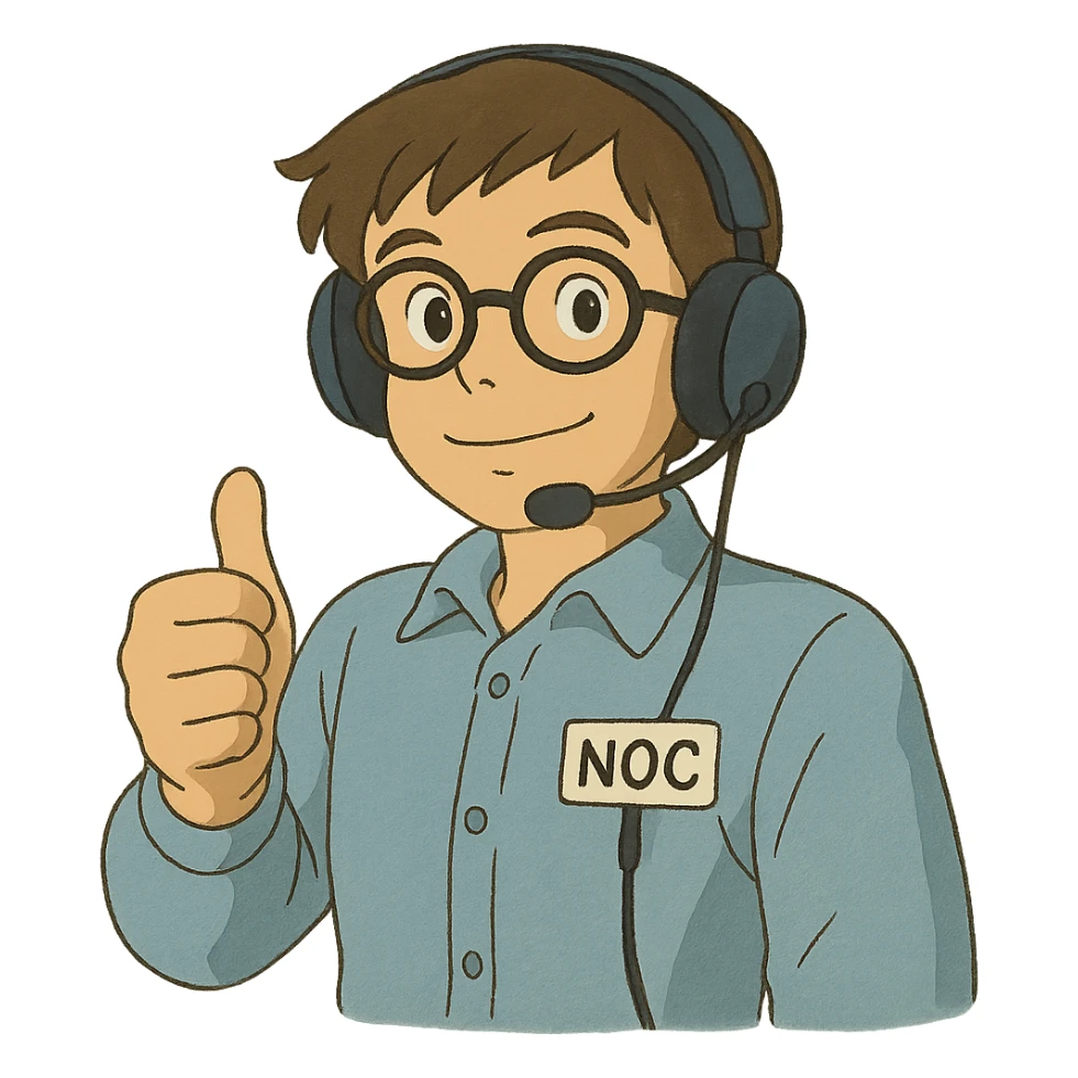 ghibli style NOC technician giving a thumbs up sticker