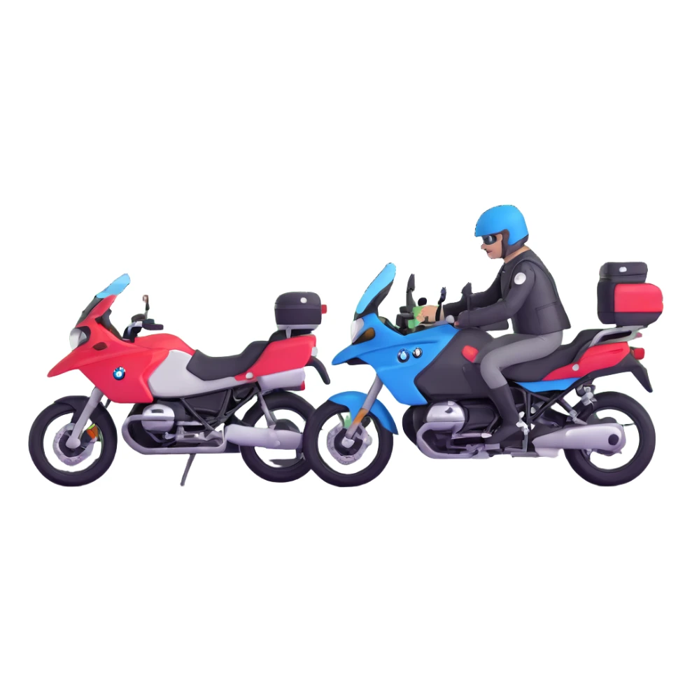 BMW motorcycles at a highway rest area with riders relaxing sticker