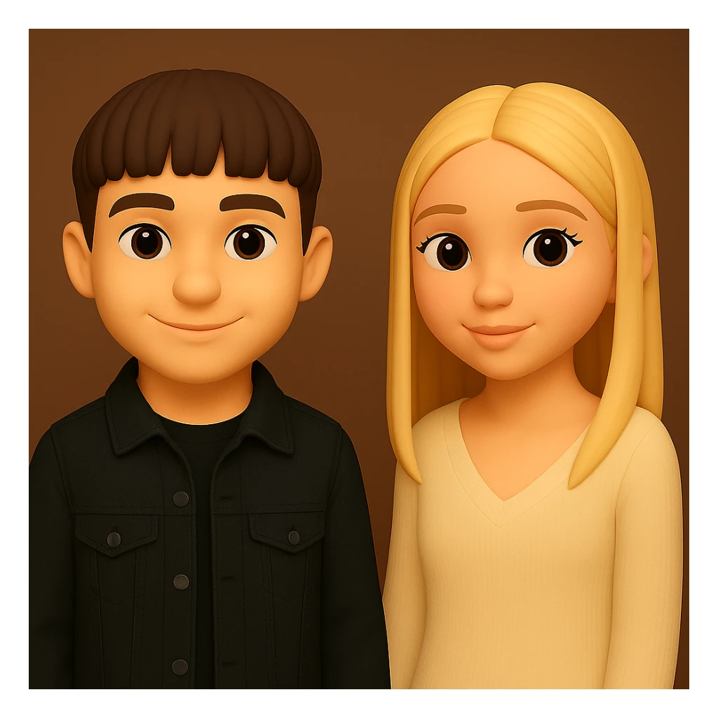 переодеть парня в черную джинсовку и сделать выражение лица менее серьезным, сохранить 3d emoji стиль sticker