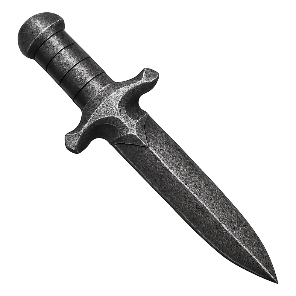 Make this steel dagger 10% darker, keep it crisp, shiny, and slightly fancier than iron, realistic metallic steel, emoji style, transparent background. sticker