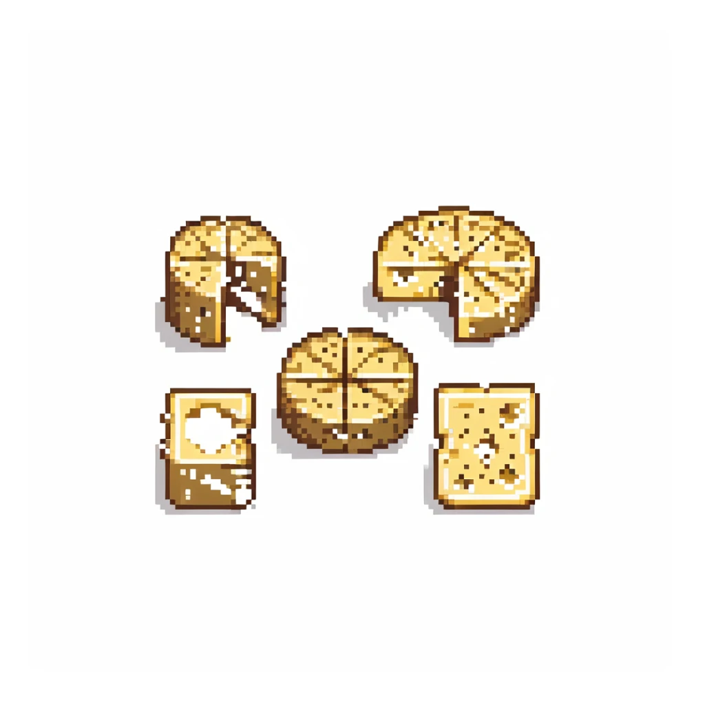 Cybersecurity model visualized as stacked Swiss cheese slices with holes, pixel art, digital security icons, retro computer style sticker