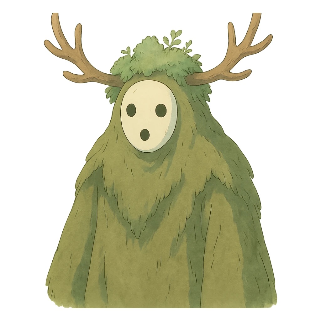 forest spirit character in ghibli style with soft colors and whimsical atmosphere sticker