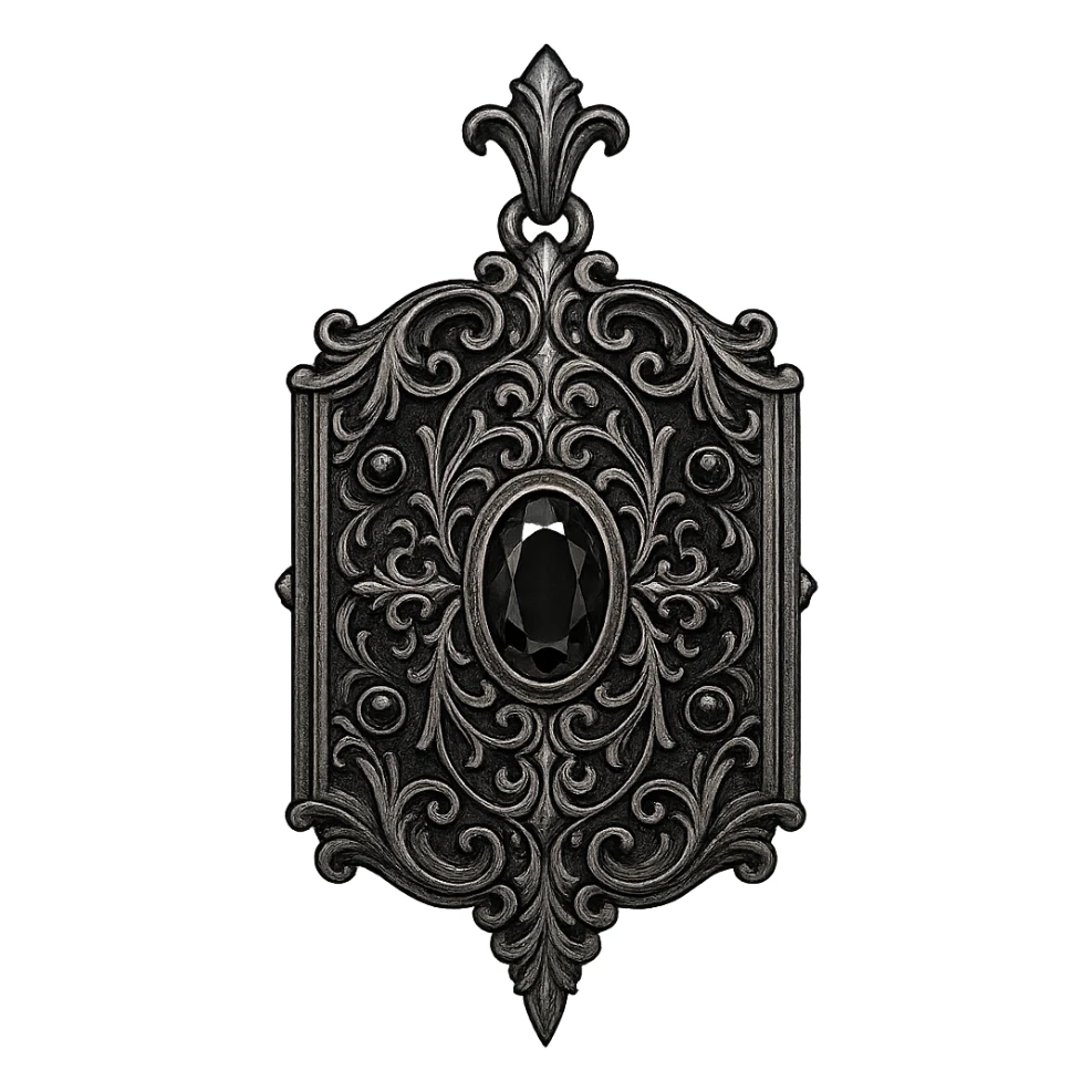 gothic ornate locket, black and silver, vintage and dramatic sticker