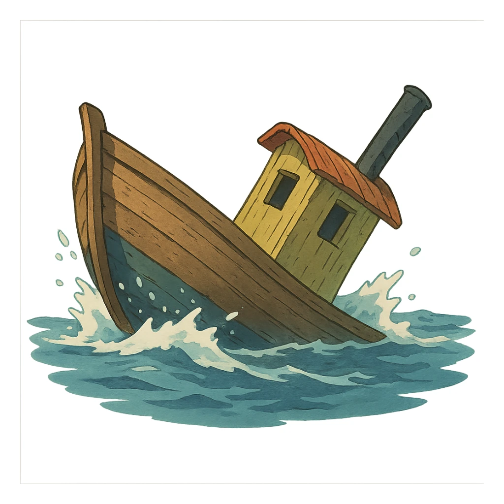 ghibli style boat sinking in water sticker