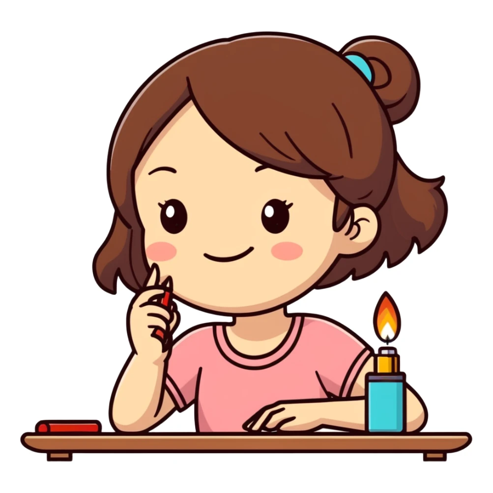 Very happy Girl with brown hair, in love with a table lighter  sticker