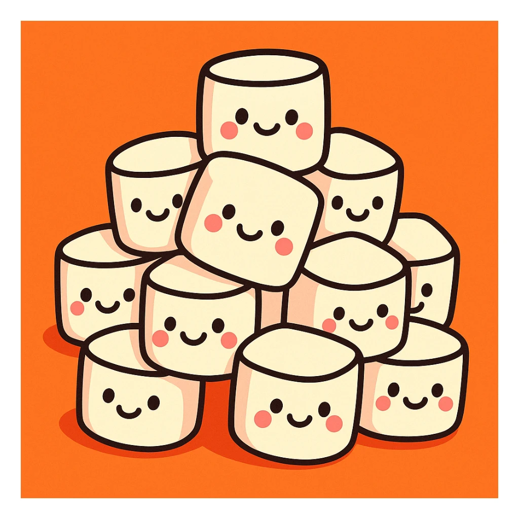 a pile of cute marshmallows, cartoon style, smiling faces sticker