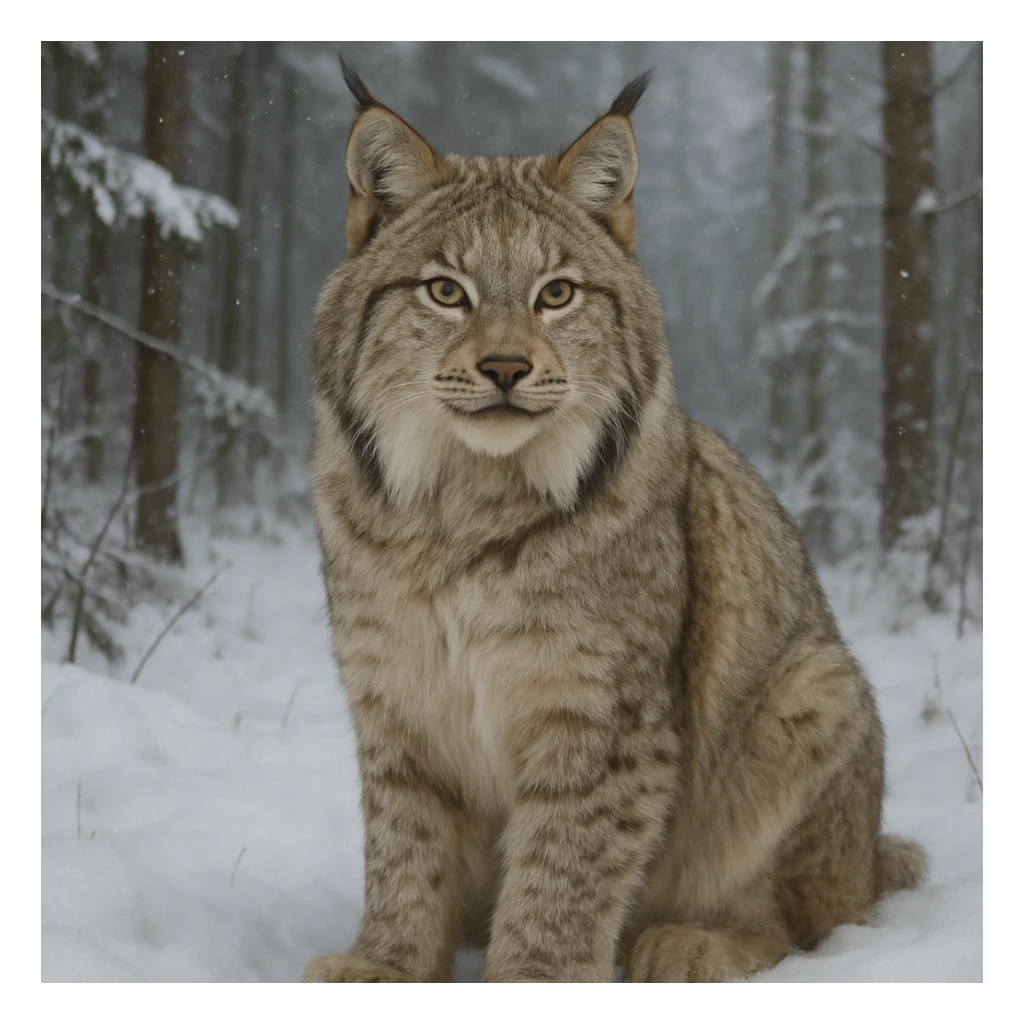 realistic canada lynx with detailed fur, sitting in a snowy background sticker