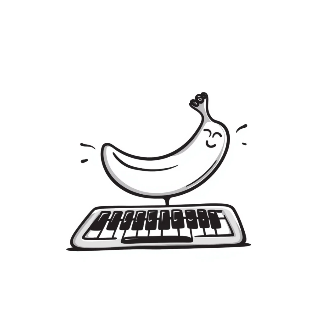 banana with T90 keyboard, hand drawn doodle style sticker