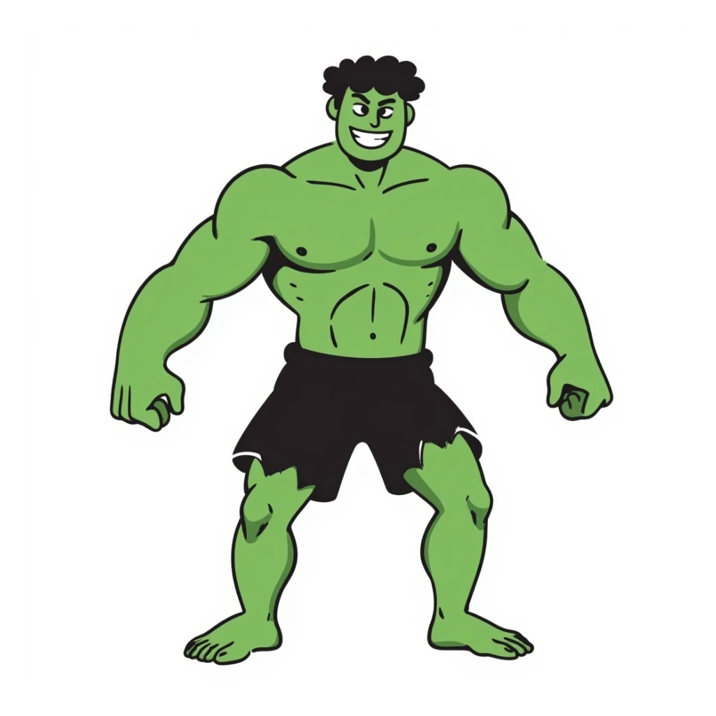 the Hulk, muscular green superhero, hand-drawn doodle style sticker