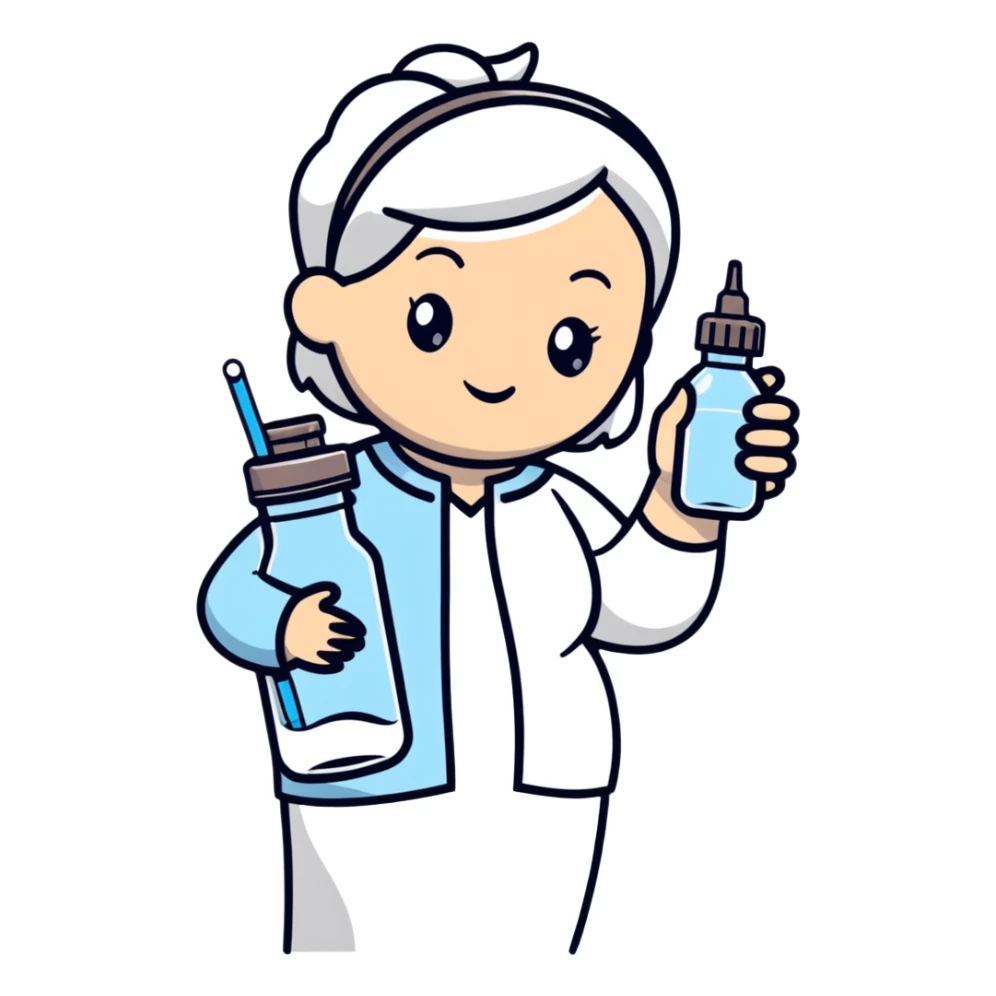 Mom holding milk bottle and vaccine syringe sticker