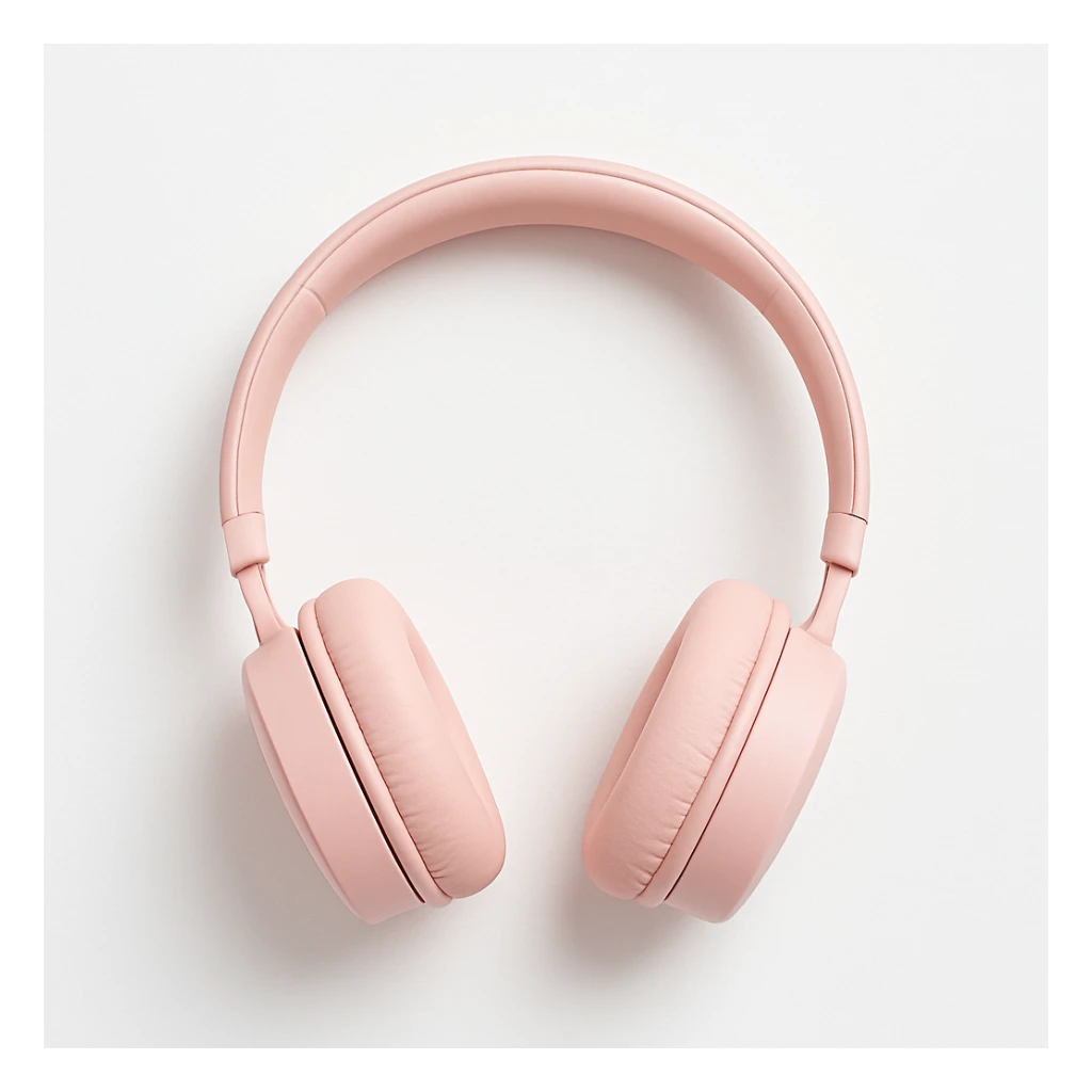 minimal pink headphones on white background, no text sticker