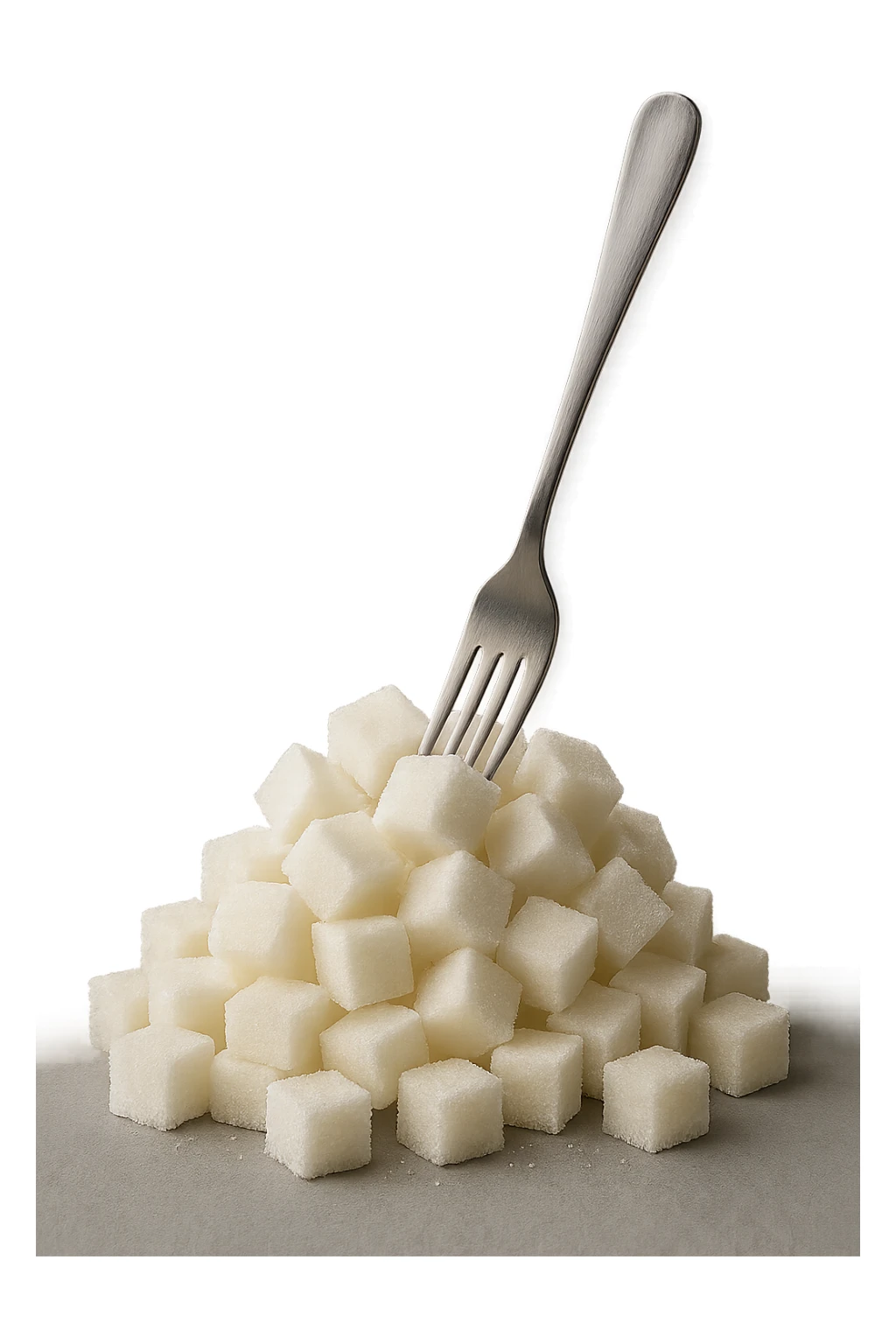 monagna di zollette di zucchero con una forchetta appizzata sopra, iperrealistico 4k sticker