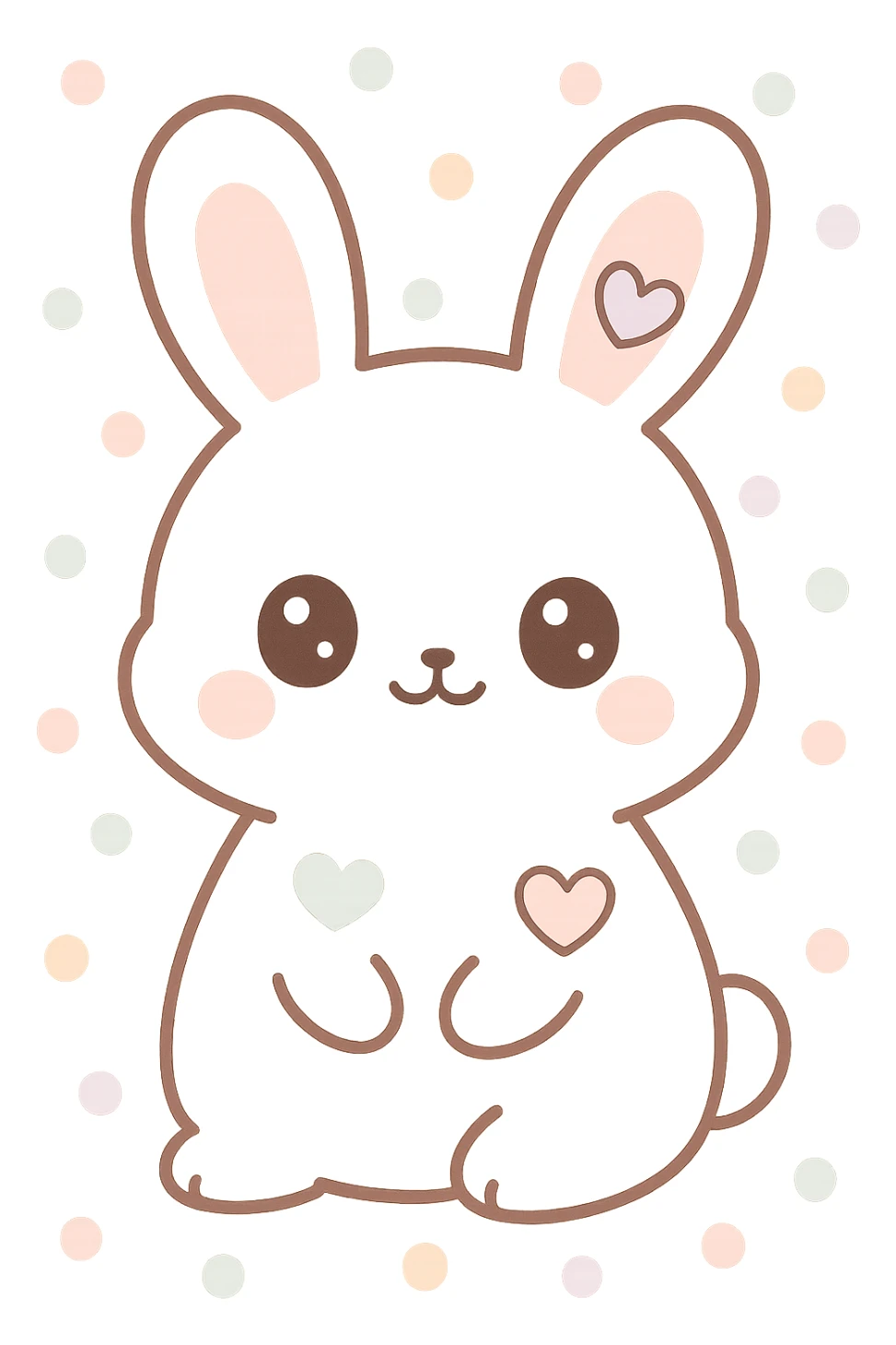 kawaii bunny with white fur and hearts, cute expression, pastel colors, soft outlines sticker