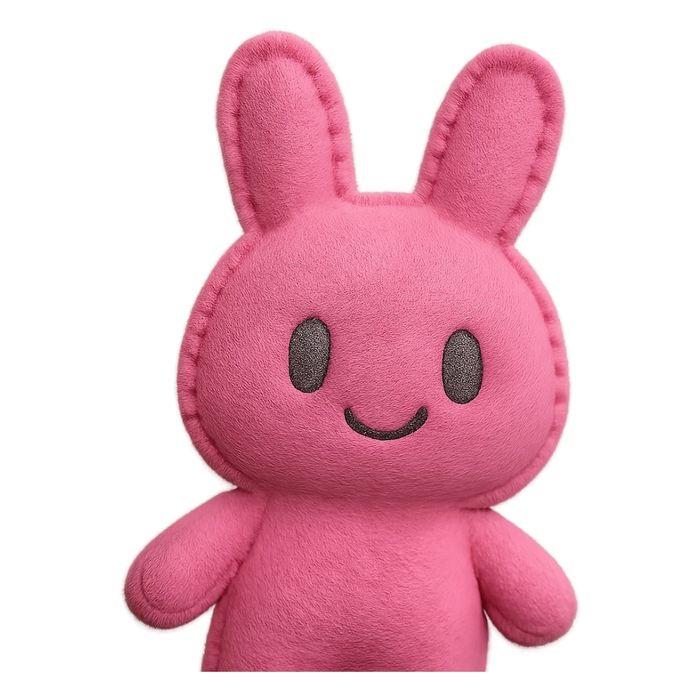 Extract the pink bunny plushie exactly as it appears in the original image, preserving all original details, colors, and face, with a transparent background. sticker