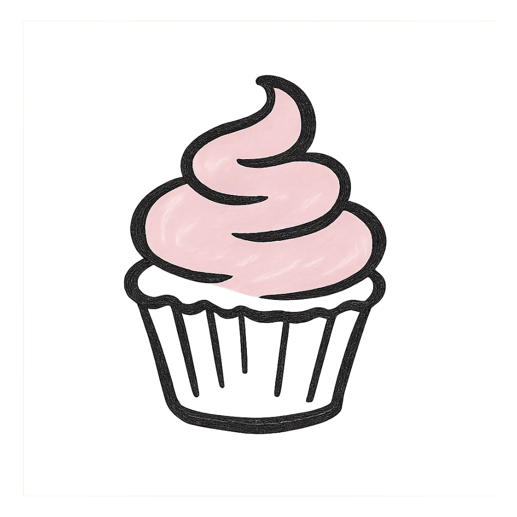hand drawn outlined icon of a pink cupcake, no fill, thick lines sticker