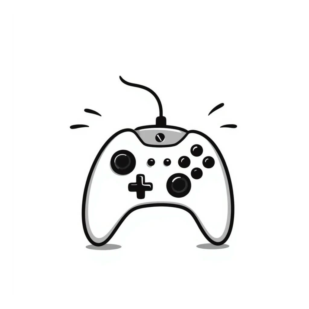 A hand-drawn sketch of a joystick controller with action lines sticker