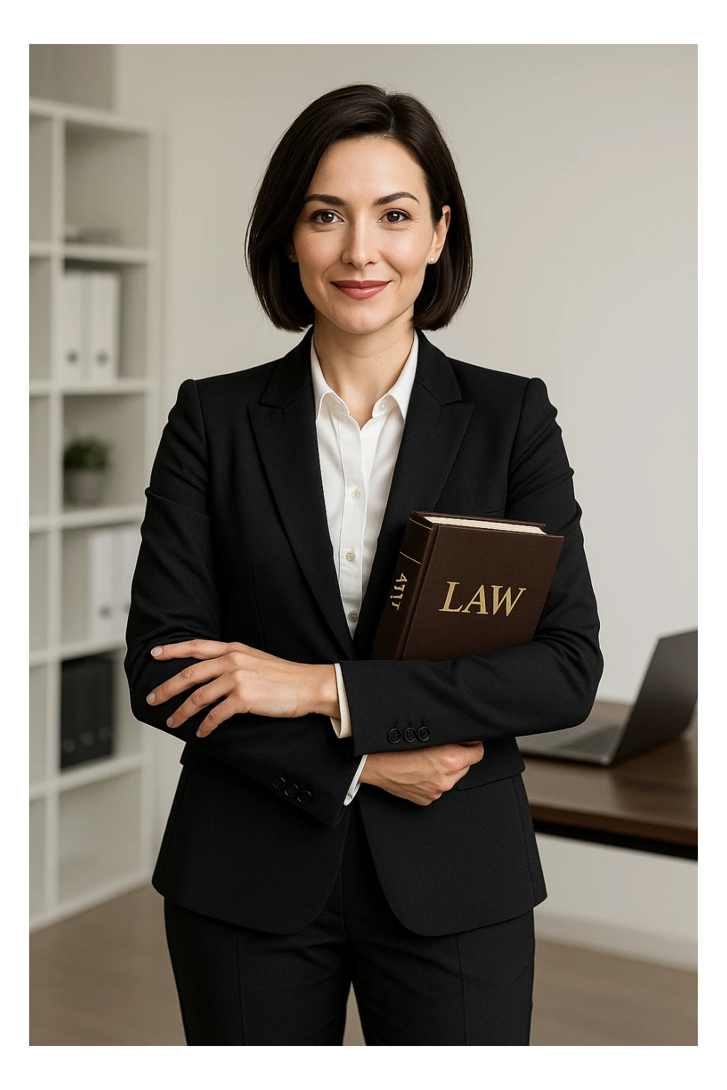 female lawyer, modern business attire, standing confidently sticker