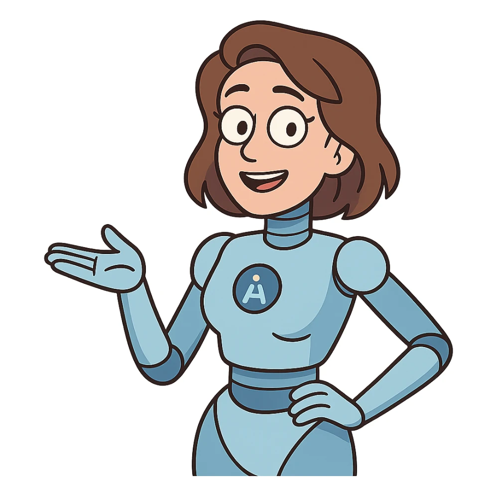 flat toon style AI agent with human-like female face, modern and approachable sticker