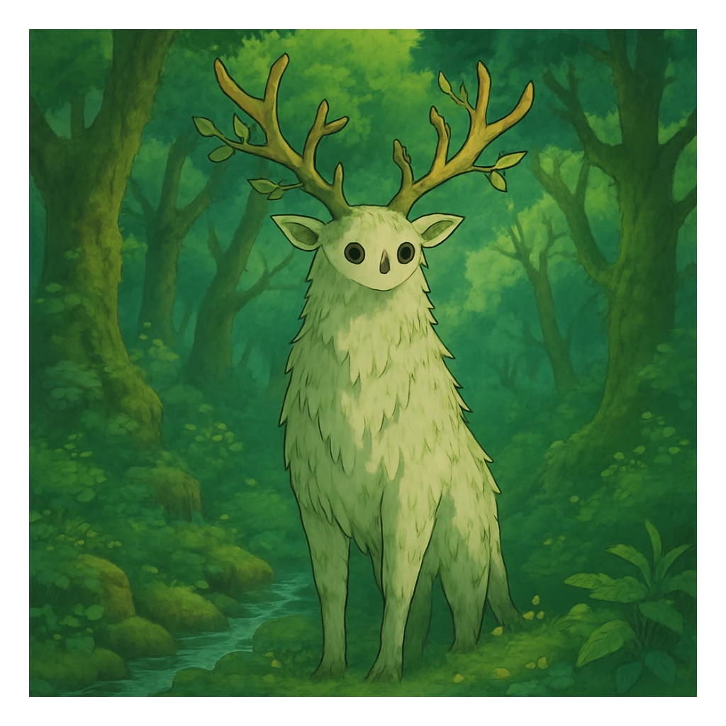 fantastical forest spirit in ghibli style sticker