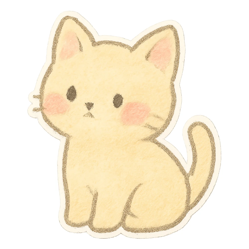 small pastel kitten silhouette, Japanese hand-drawn soft sticker style, full object, transparent background, with blushing cheeks sticker