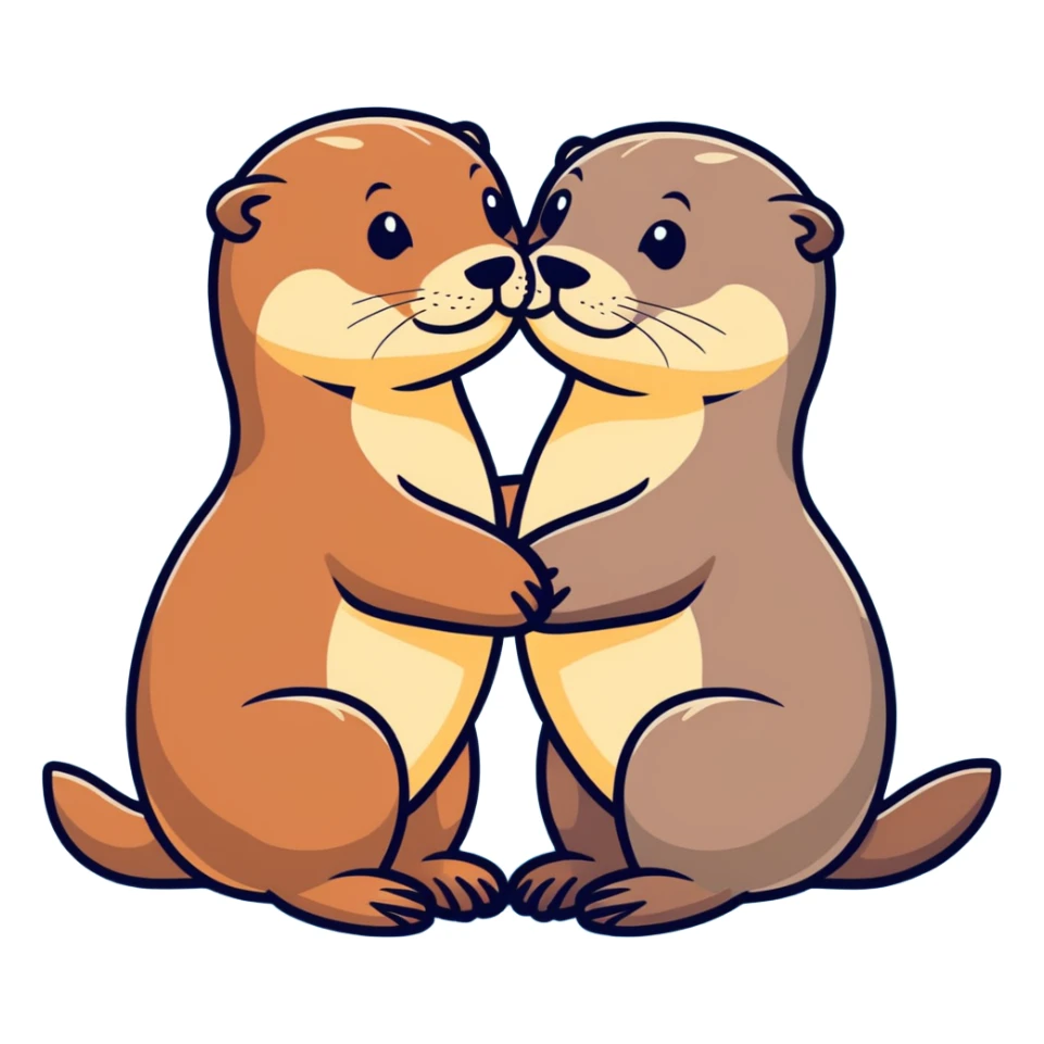 couple of otters kissing sticker