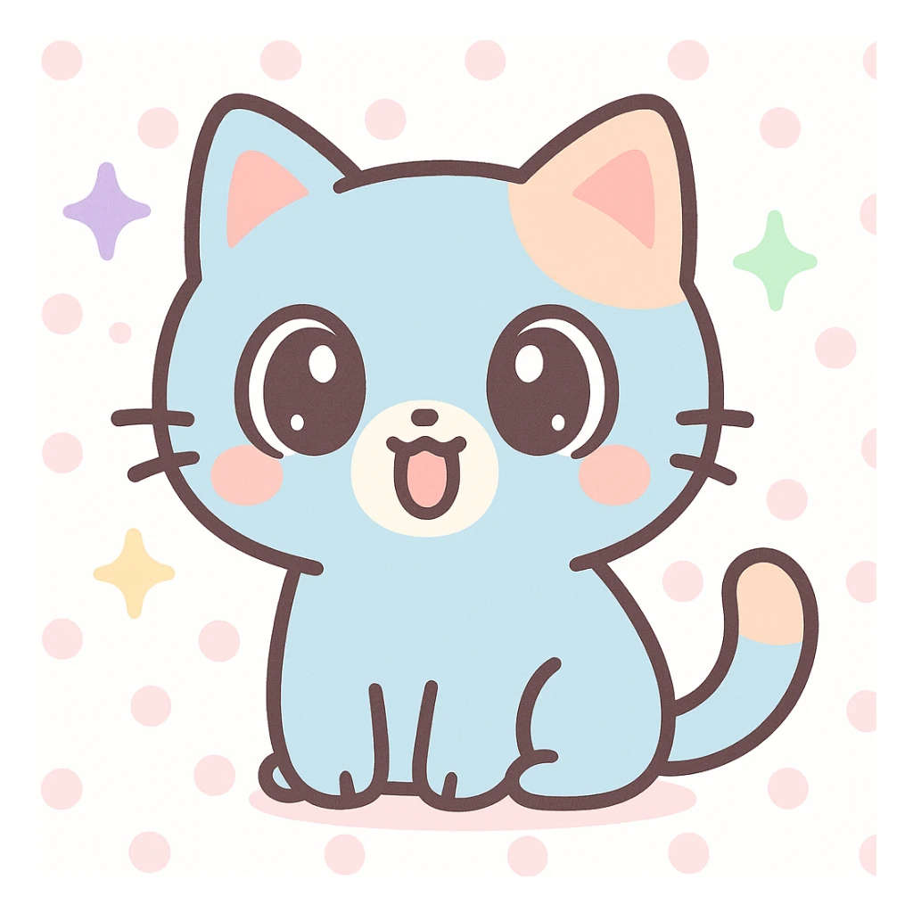 a cute cat with sparkles around, mouth open in awe, kawaii style sticker