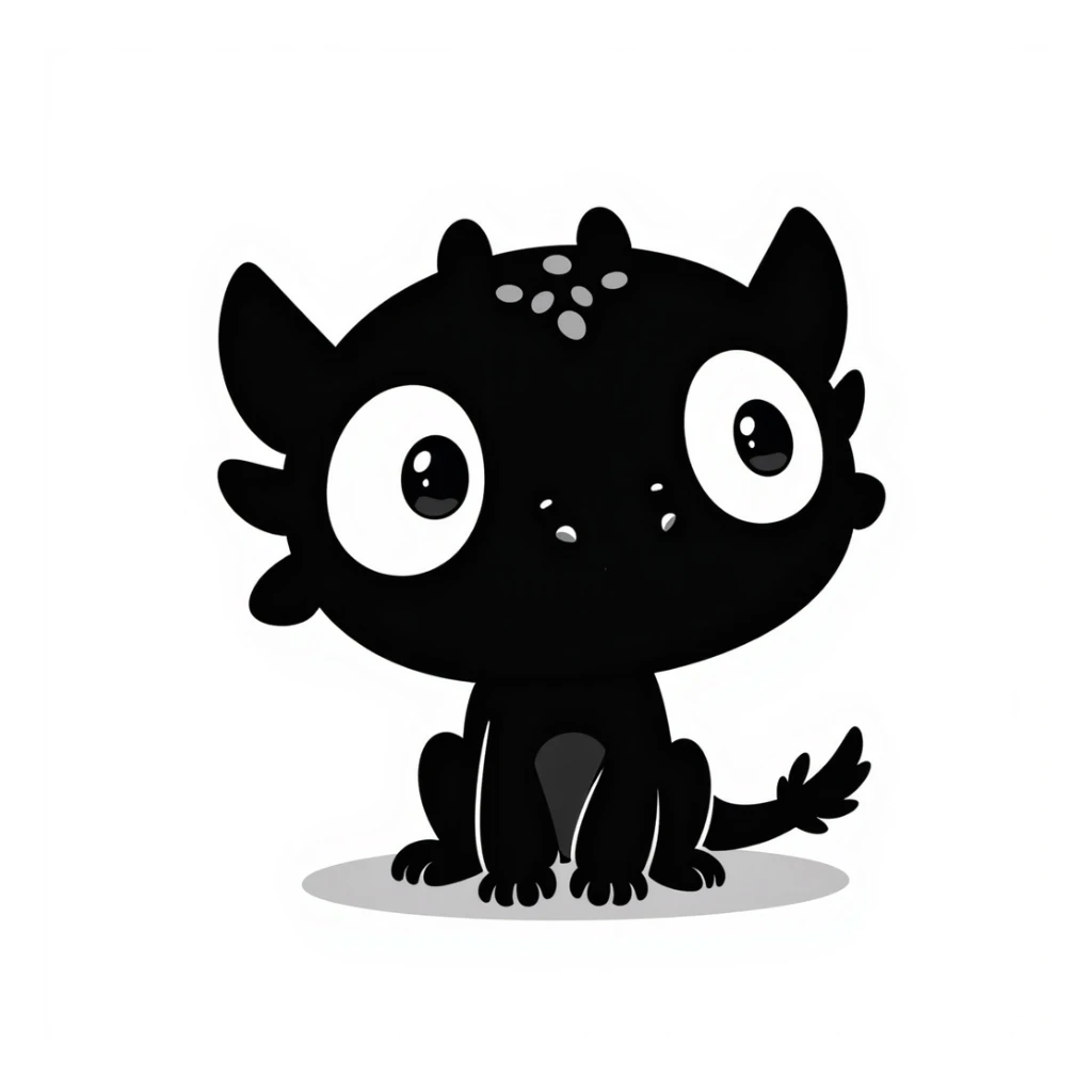 Toothless from 'How to Train Your Dragon' looking shocked, hand drawn doodle style sticker