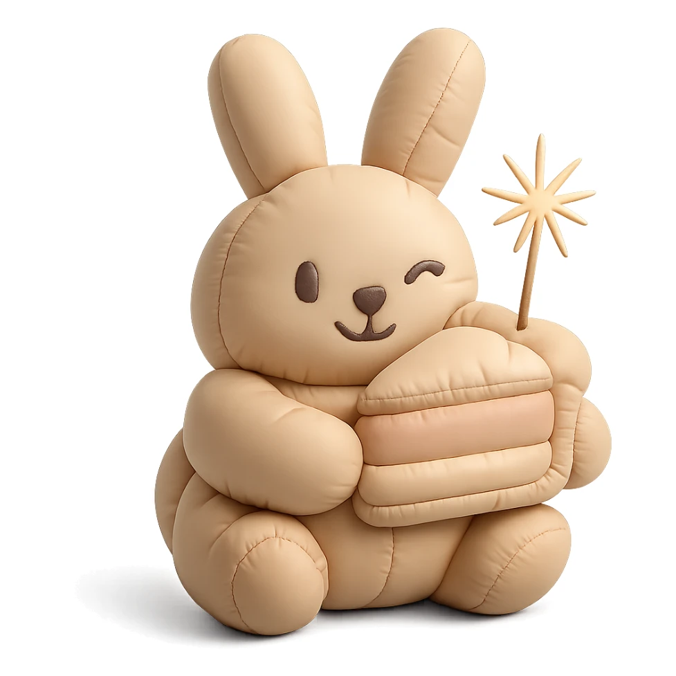 bunny holding cake slice and sparkler, winking, cushion style sticker
