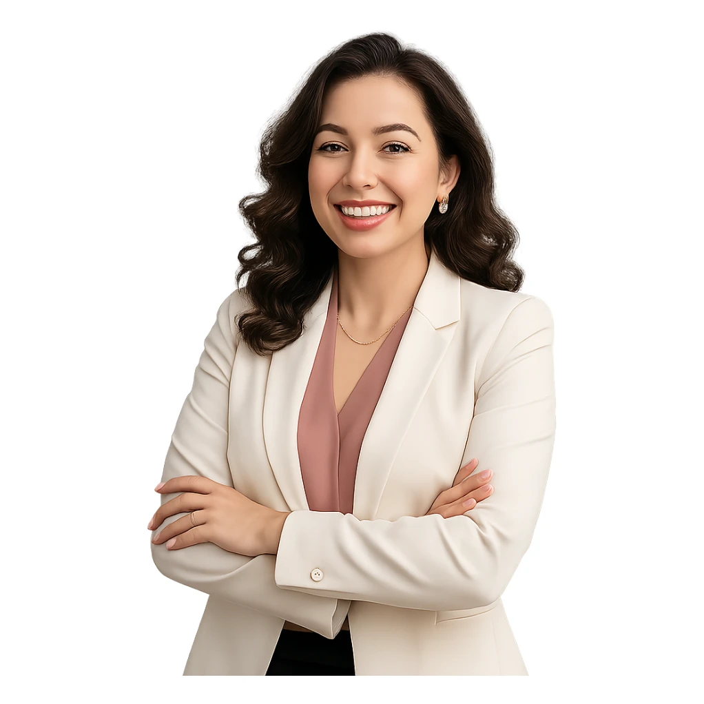 a beautiful, fancy woman as a happy and relaxed project manager, in a professional yet cheerful pose sticker