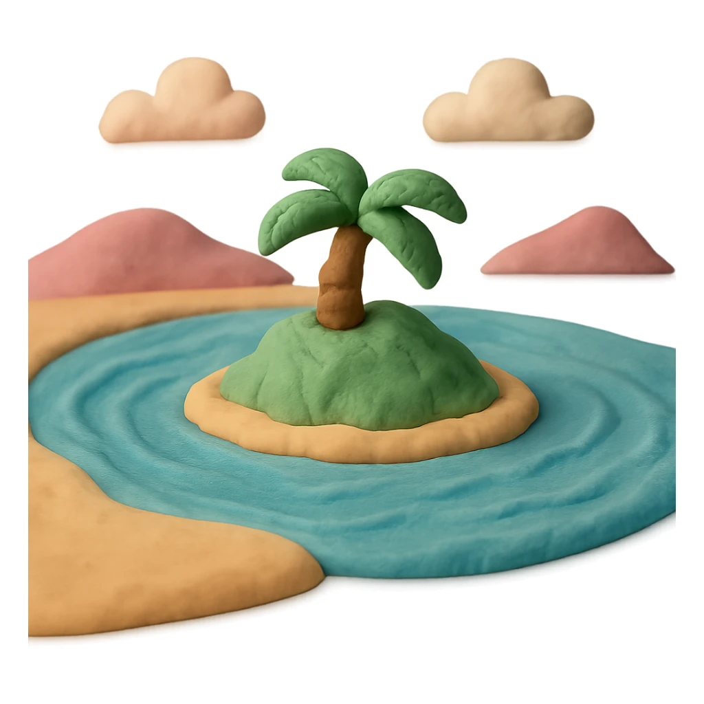 SimDay Bay and island, claymation style, pastel colors sticker