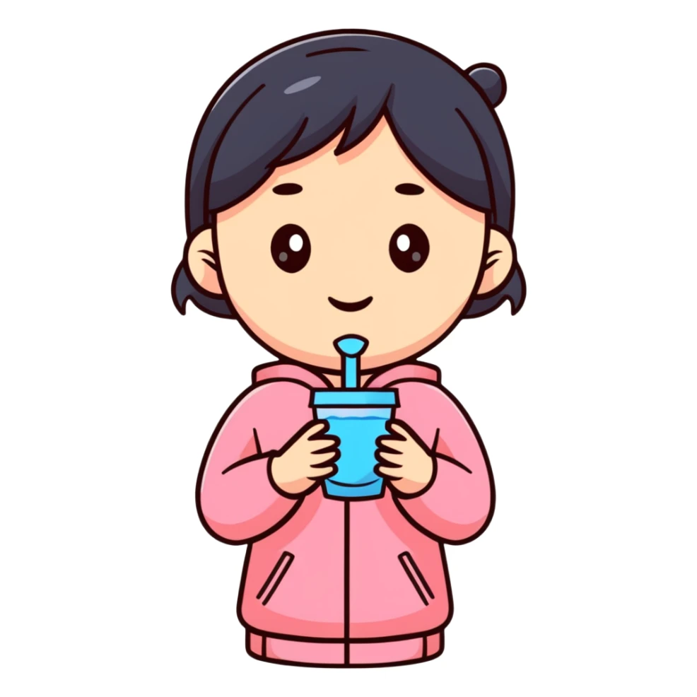 Chinese girl holding a water cup sticker