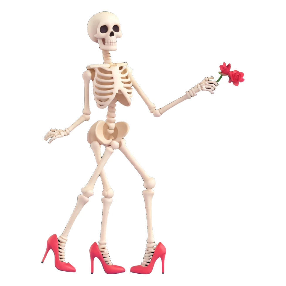 playful and stylish skeleton wearing high heels sticker