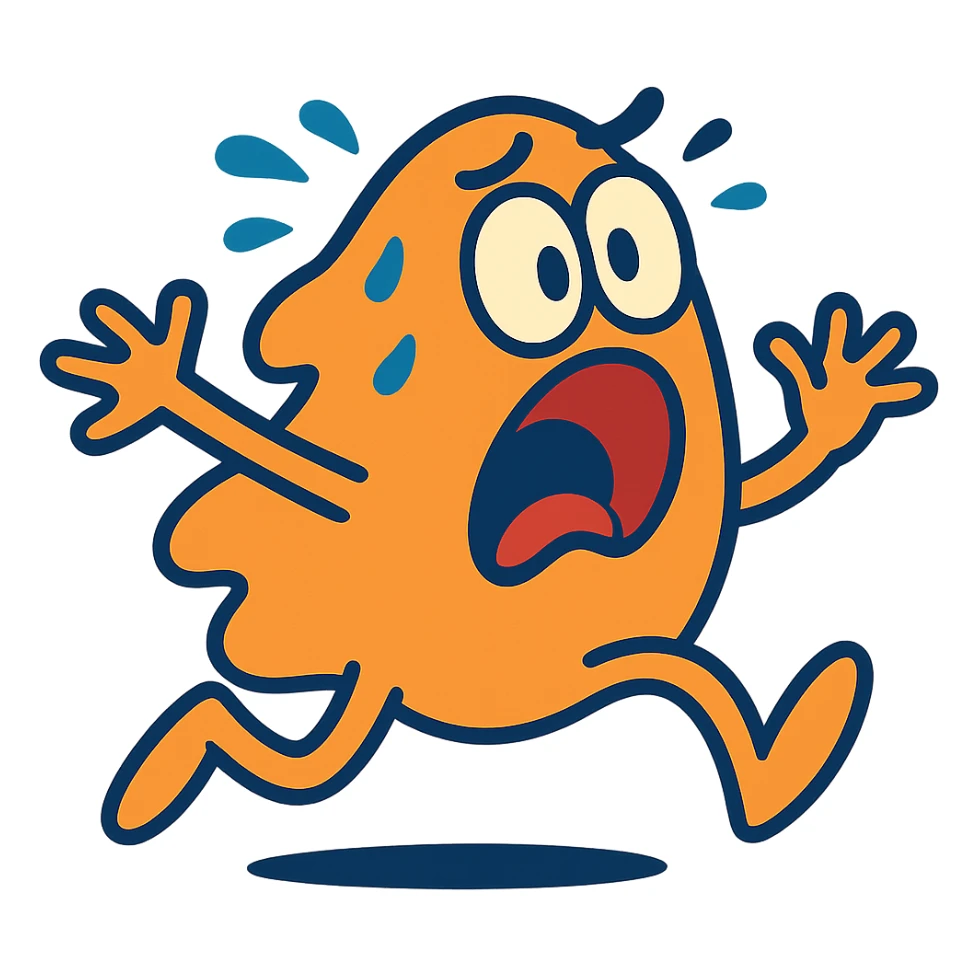 a terrified blob running away, fun and expressive style, vibrant cartoon sticker