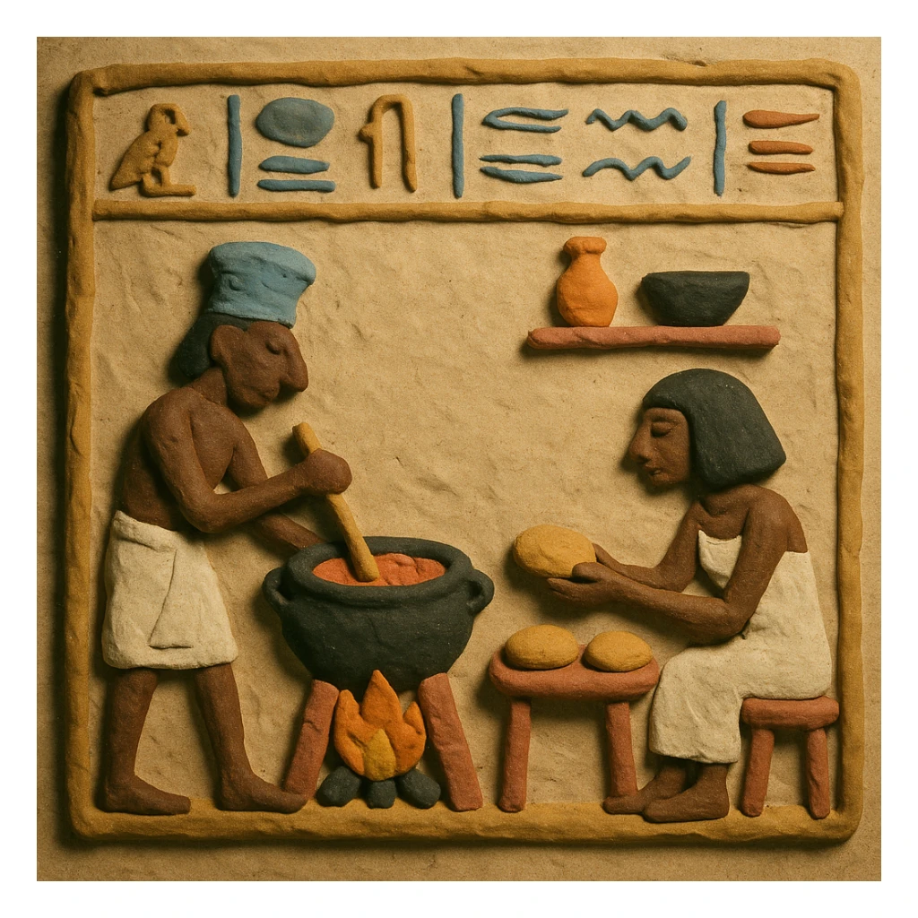 ancient Egyptian cooking scene in hieroglyphic style sticker