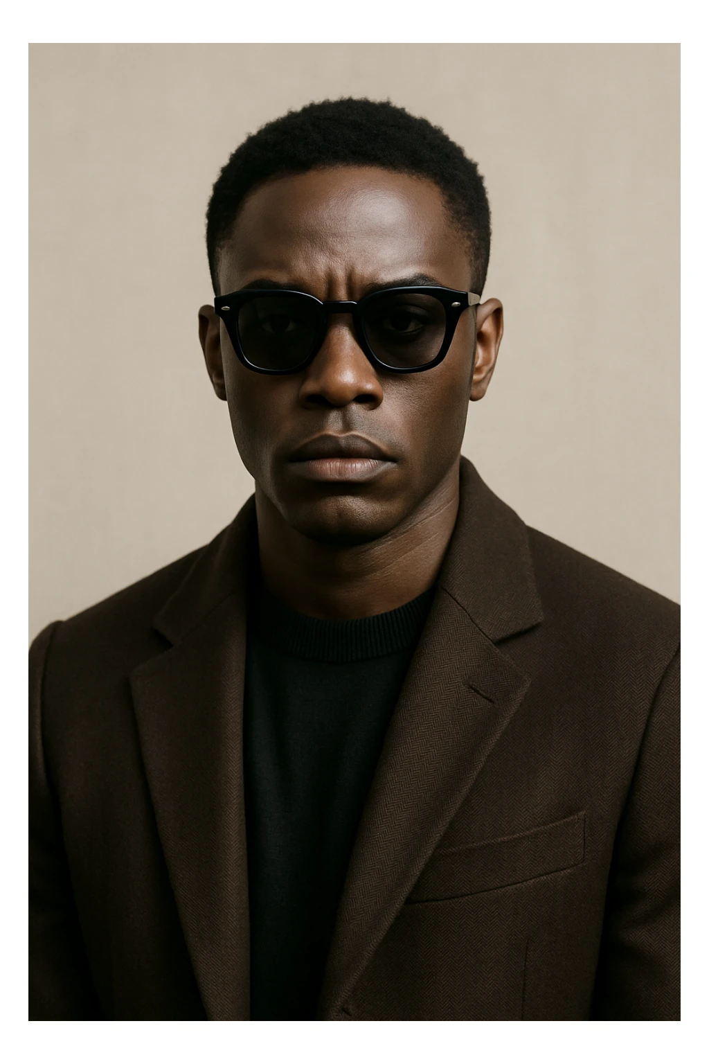 black man with sunglasses, serious expression, fashionable, neutral background sticker