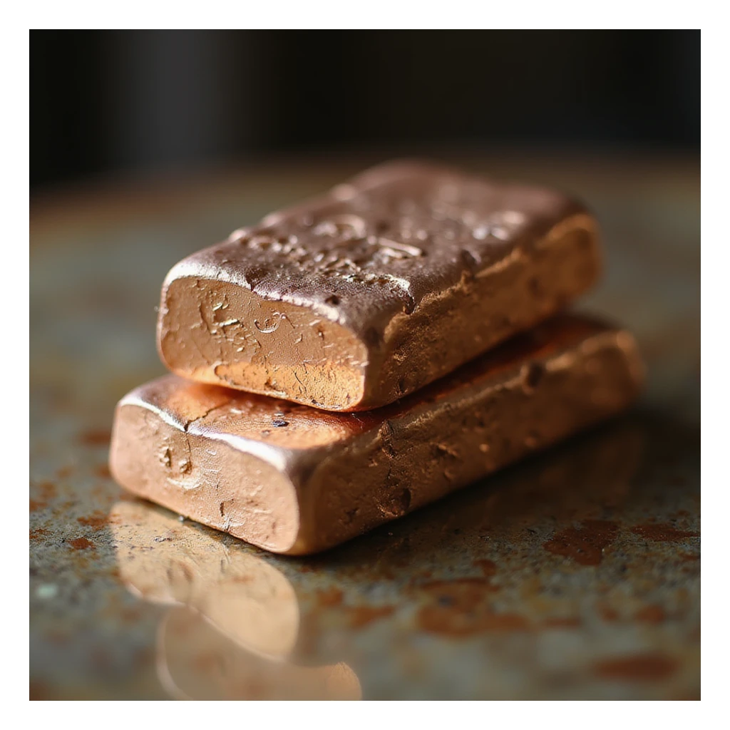 realistic copper ingot, stacked, metallic reflections, high detail sticker