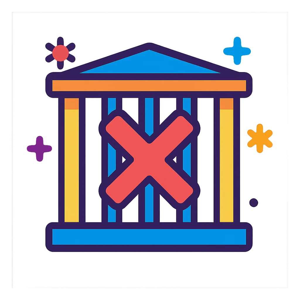 jail with an X sign, energetic and fun, vibrant toon style sticker