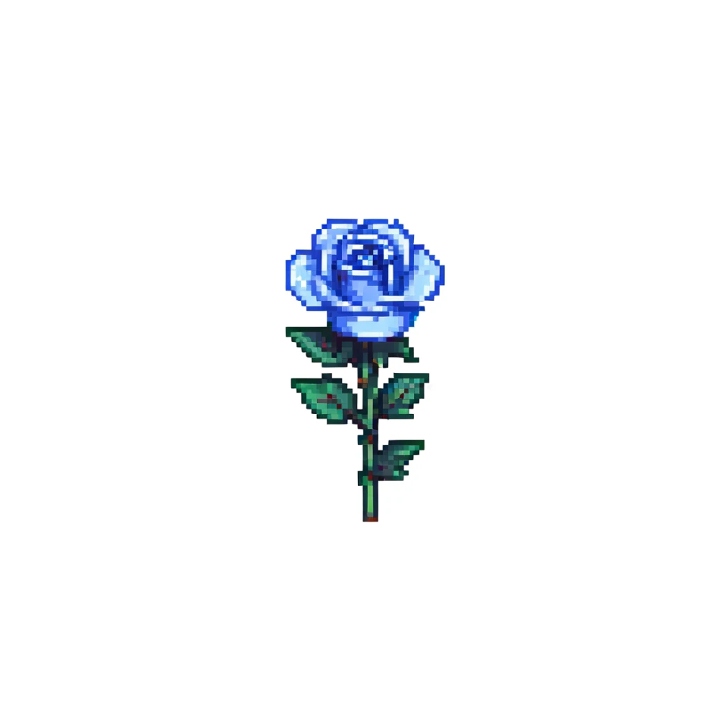 Make the blue rose smaller and add a dark background, keep pixel art icon style. sticker