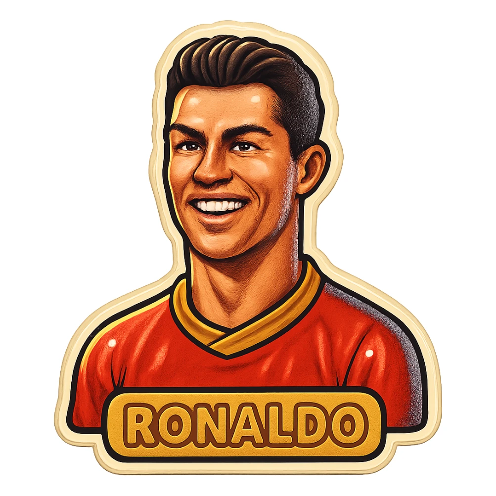 Cristiano Ronaldo as a retro sticker icon, vintage sticker look, bold outlines sticker