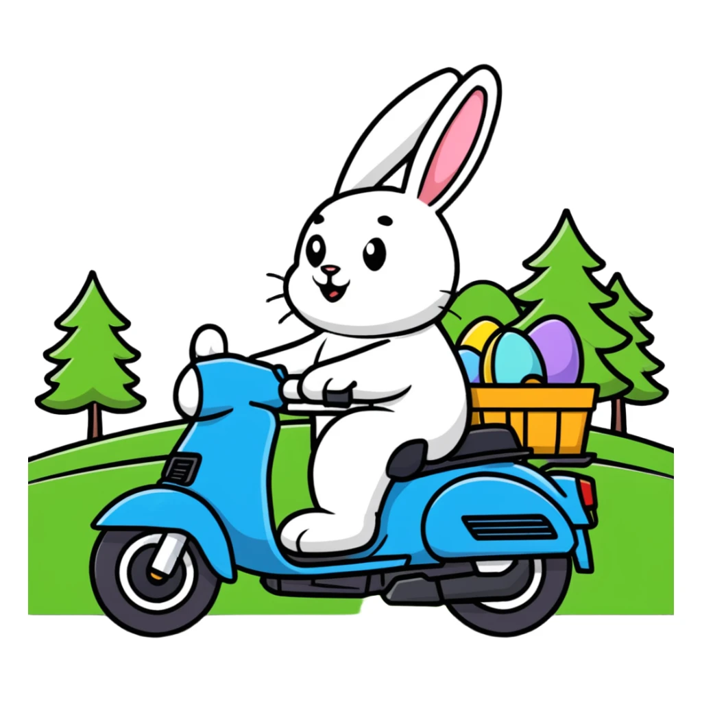 Easter bunny riding a BMW boxer motorcycle with trees and grass in the background sticker