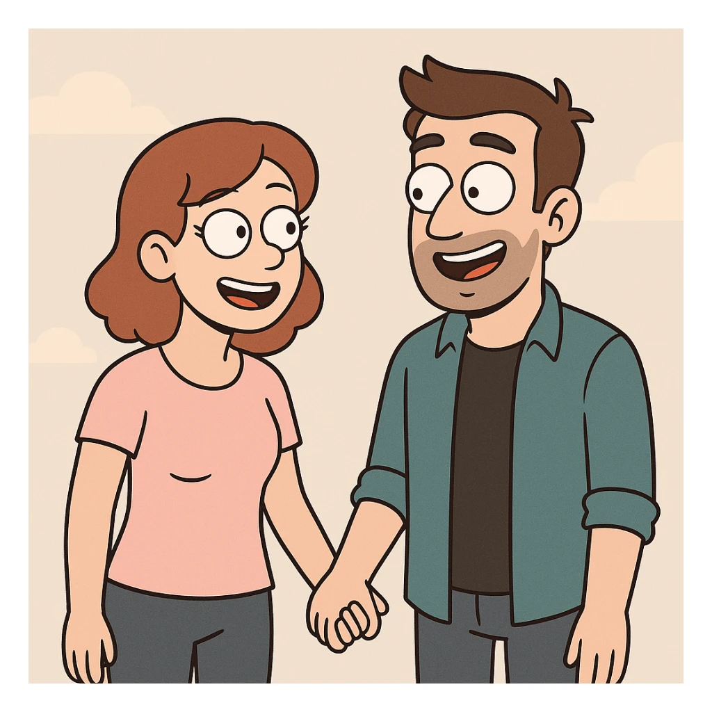 a couple holding hands, modern cartoon style sticker