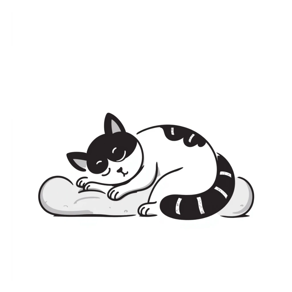 A sleepy cat curled up in a ball sticker