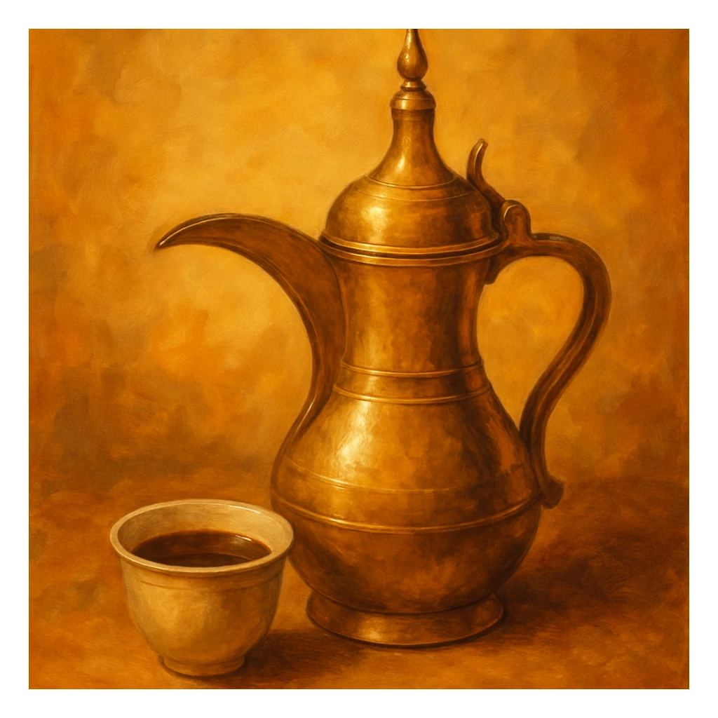 Saudi coffee in a traditional dallah pot, Arabic style, warm colors sticker
