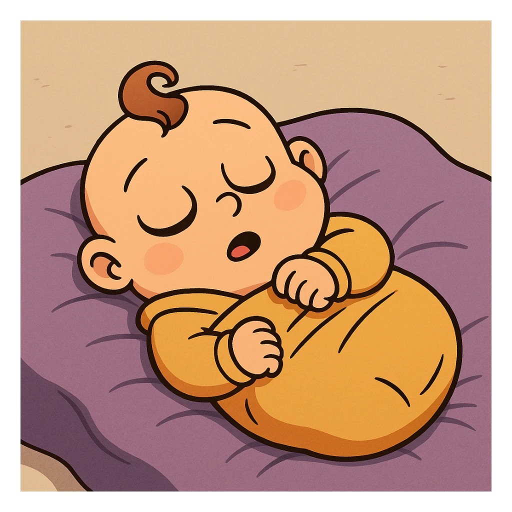 a baby sleeping, cartoon style, cozy and cute sticker