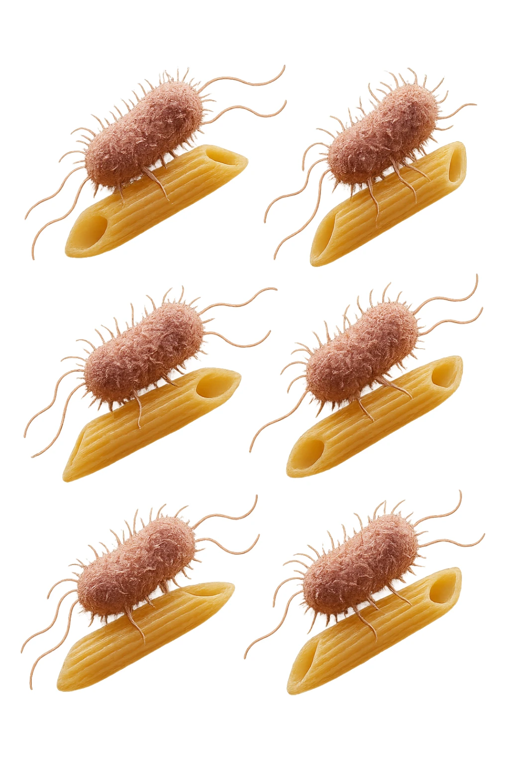 SEI BATTERI intestinALI FLUTTUANO IN ARIA CON PENNE DI PASTA RIGATE, IPERREALISTICO 4K sticker