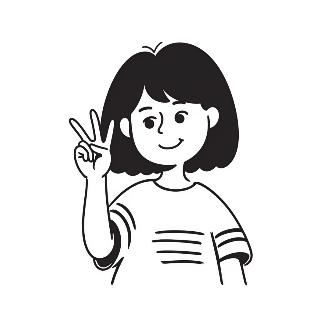 Cute Korean girl face with peace sign sticker