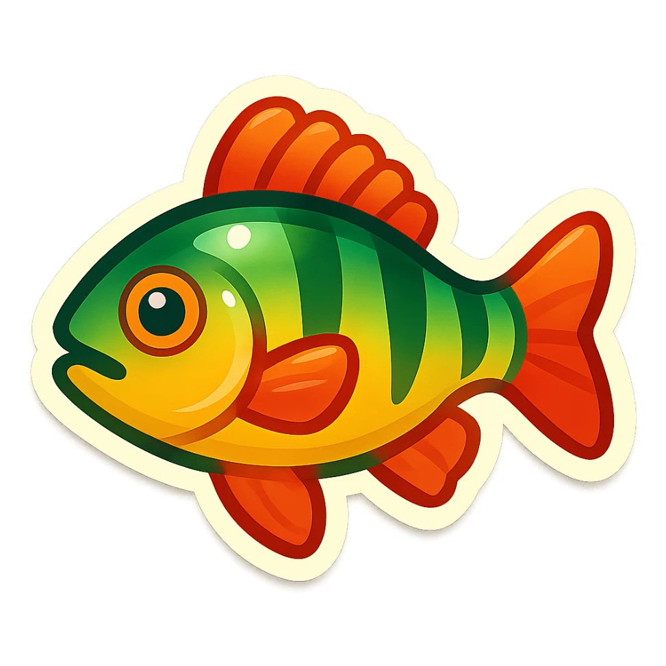 perch fish, emoji style, bright colors, Twitter Emoji Stickers look sticker