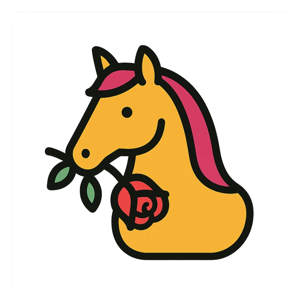 stylized minimalistic horse with a rose in its mouth sticker
